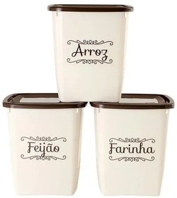 Kit Potes Arroz, Feijão e Farinha 3 Peças