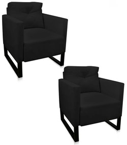 Kit 2 Poltrona Luisa Veludo Base Industrial Metálica Preto D01 - D'Rossi - Preto