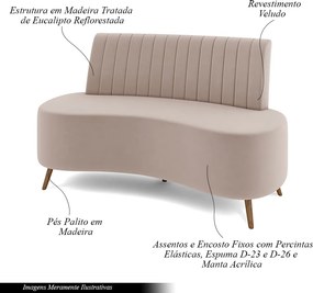 Sofá Living Decorativo 2 Lugares 1,35M Katara Rosê Veludo G33 - Gran Belo
