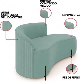 Sofá 2 Lugares Orgânico 160cm Pé Preto Morgan Veludo/Cotelê - Menta