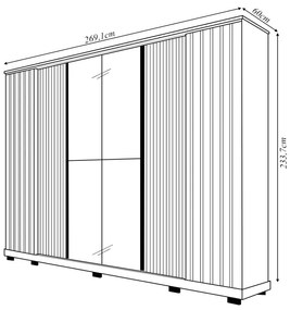 Guarda Roupa Monteiro Ripado 6 Portas e 4 Gavetas com Espelho LED MDF Freijo/Sued G11  - Gran Belo