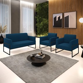 Namoradeira e 2 Poltronas Industrial Alta Preto Marisa Bouclê D03 - D'Rossi - Azul
