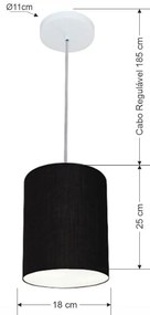 Lustre Pendente Cilíndrico Md-4012 Cúpula em Tecido 18x25cm Preto - Bivolt