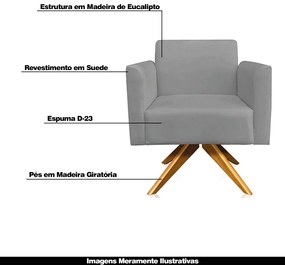 Kit 02 Poltronas Decorativas Isabella Base Giratória Madeira Suede Grafite G19 - Gran Belo