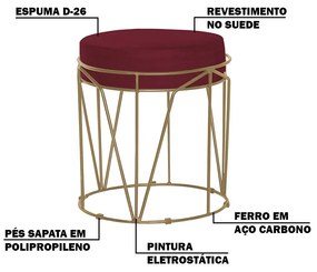 Puff Decorativo Sala de Estar Base Gold Chloe Suede Bordô G41 - Gran Belo