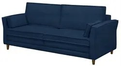 Sofá Living 3 Lugares 200cm Pés Madeira Efraim F05 Veludo Azul - Mpoze