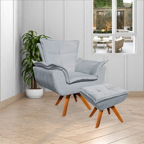 Puff Decorativo Base Giratória em Madeira Charger Suede Cinza G19 - Gran Belo