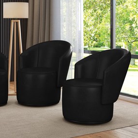 Poltrona Decorativa Orgânica Fixa para Sala Kit 2 Malu Sintético PU M11 - D'Rossi - Preto