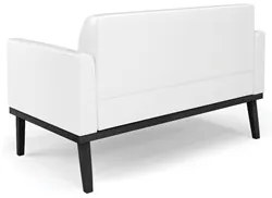 Sofá Namoradeira Base Madeira Preto Maressa Sintético PU Branco - Ibiz