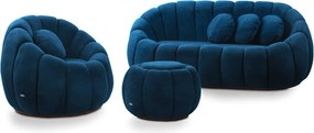 Sofá 2 Lugares com Puff e Poltrona Orgânica Fixa Cloud Bouclê E03 - D'Rossi - Azul Marinho