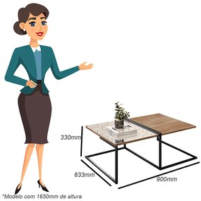 Mesa de Centro com Espelho Pés de Metal 90cm Aurora Marrom/Preto - Home Design - Marrom