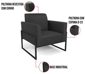 Kit 2 Poltronas Base Industrial Alta Preto Marisa Corino - Preto