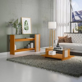 Mesa de Centro e Aparador Ripado para Sala Mirezi M20 - D'Rossi - Cinamomo(fosco)/Off White(brilho)