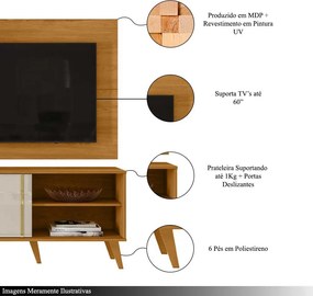 Conjunto Painel com Bancada Atreus Portas Deslizantes MDP até 60 Cinamomo/OffWhite G97 - Gran Belo