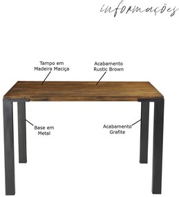 Mesa Sala de Jantar Cozinha Bladel Quadrada 100cm Grafite Madeira Maciça Rustic Brown G54 - Gran Belo