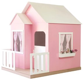 Casinha de Brinquedo Artesanal Janela Lateral Versátil com Cortinas MDF Rosa/Branco L12 - Gran Belo