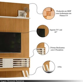 Conjunto Painel com Bancada Tremor 2 Portas Deslizantes 2 Prateleiras MDP até 65 Cinamomo/OffWhite G97 - Gran Belo