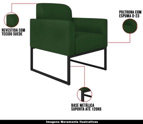 Kit 2 Poltronas Decorativas Isabella Base Industrial Suede Verde/Preto G19