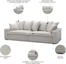 Sofá 4 Lugares Sala Living 280cm Dalton L08 Linho Mescla     - Mpozena
