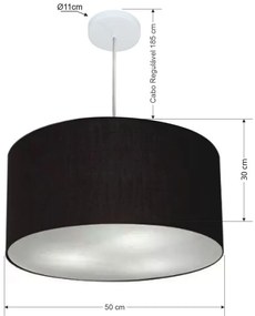 Lustre Pendente Cilíndrico Md-4245 Cúpula em Tecido 50x30cm Preto - Bivolt