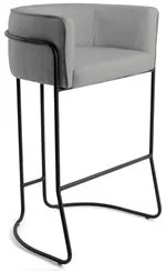 Banqueta Decorativa Base Aço Preto Betina C-416 Linho Cinza Escuro - D