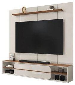 Painel Suspenso Ursula TV 70" Nichos Laterais OffWhite/Freijó G18 - Gran Belo
