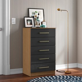 Cômoda para Quarto com 5 Gavetas 61cm Ingrid A09 - D'Rossi - Atacama e Grafite