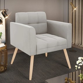 Poltrona Elisa Veludo Pés Palito Natural D03 - D'Rossi - Cinza