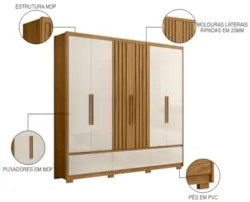 Guarda Roupa Casal 6 Portas 5 Gavetas 240cm Arizona Z17 Freijó/Off Whi