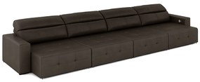 Sofá Retrátil 6 Lugares 364cm 4 Módulos Nero com USB Couro Marrom G52 - Gran Belo