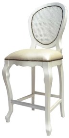 Banqueta Delicate Assento c/mola Encosto Palha - Branco - Tecido Facto Pérola e Palha Pintada Sextavada Kleiner