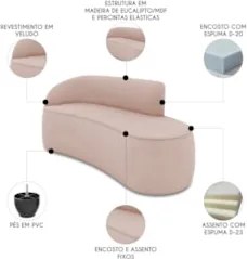 Sofá 3 Lugares 180cm Wendi e Poltrona Steve Veludo Rose I01  - Mpozena