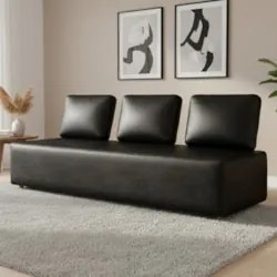 Sofá 3 Lugares 222cm Sala de Estar Rovier Sintético Preto Z32 - Mpozen