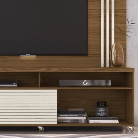 Estante de TV 65 Pol 182cm com Rodízio para Sala Nerion M20 - D'Rossi - Naturale(fosco)/Off White(brilho)