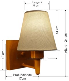Arandela Quadrada Md-2034 Cobre Cúpula em Tecido Cone Algodão Crú - Bivolt