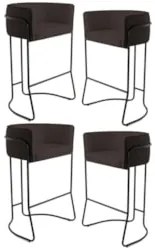 Kit 4 Banquetas Decorativas Base Aço Preto Betina C-34 Sintético Marro