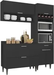 Armário de Cozinha Com Tampo CP02 160cm Pérola Preto Z34      - Mpozen