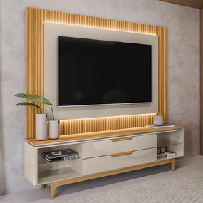 Conjunto Painel e Rack Bancada Singapura/Luanda TV até 85 Polegadas Tauari/Off White G77 - Gran Belo