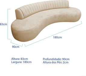 Divã Recamier Celeste Curvo Sala Estar Luxo 180cm Linho