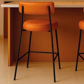 Banqueta Cozinha Alta com Encosto Industrial Preto Londres PU D03 - D'Rossi - Caramelo