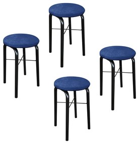 Kit 04 Banquetas Baixa Manu Suede - Azul Royal