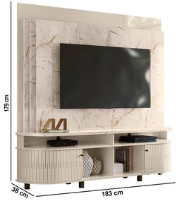Estante de TV 65 Pol 183cm Sala de Estar Fayron M20 - D'Rossi - Calacata e Off White