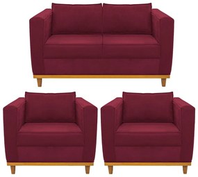 Kit Sofá 2 Lugares e 2 Poltronas Europa Suede Bordô ADJ Decor