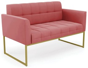 Sofá Namoradeira Elisa Suede Rosê Base Metálica Industrial Dourado - D'Rossi