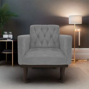 kit 02 Poltronas Classic Pés Luís XV Suede Cinza - ADJ Decor