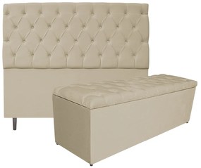 Kit Cabeceira e Calçadeira Liverpool 160 cm Queen Size Corano Bege - ADJ Decor