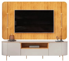 Painel e Bancada TV 75" Floro Frisos Chanfrados 2 Portas Bali/Cedro G18 - Gran Belo