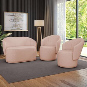 Namoradeira e 2 Poltronas Orgânica para Sala Malu Bouclê M11 - D'Rossi - Rose