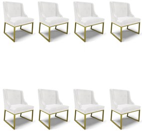 Cadeira Sala de Jantar Industrial Dourado kit 8 Liz Sint PU D03 - D'Rossi  - Branco