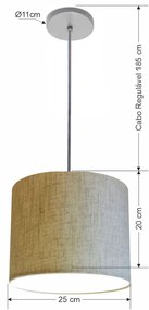 Luminária Pendente Vivare Free Lux Md-4107 Cúpula em Tecido - Rustico-Bege - Canopla cinza e fio transparente
